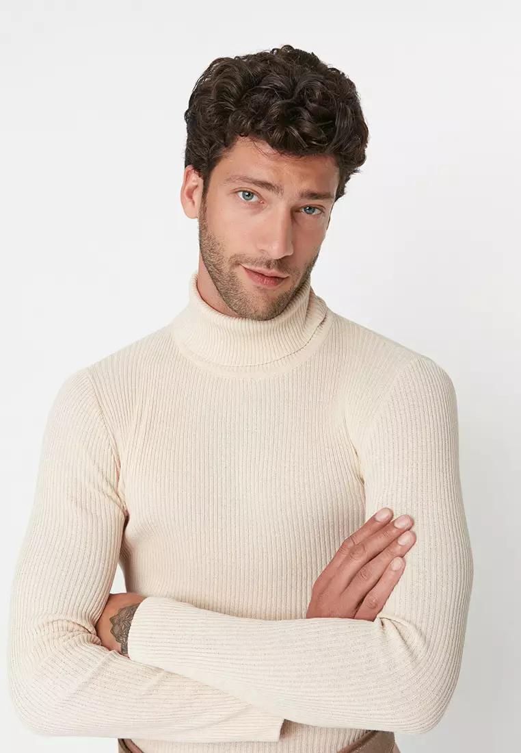 Slim Fit Turtleneck Corduroy Knit Sweater