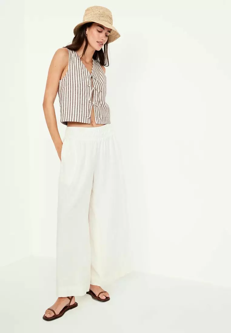 Linen-Blend Tie-Front Vest