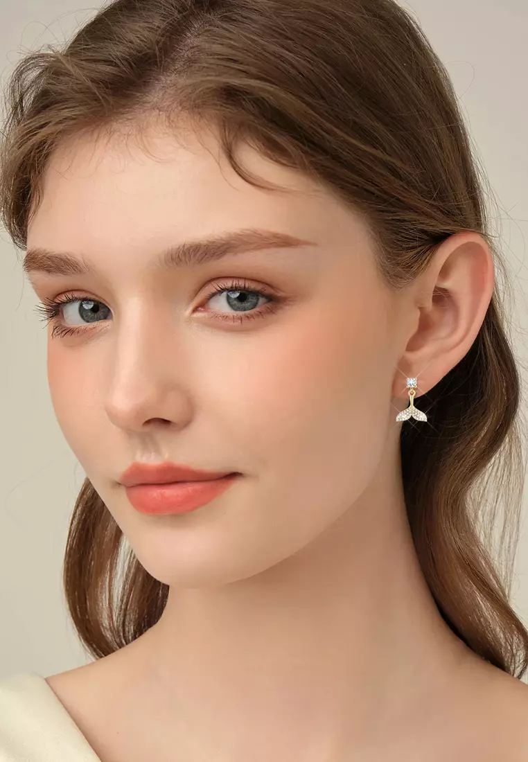 Anting Wanita Titanium Korea Mermaid Tail Design Anting Cewek Original Gold