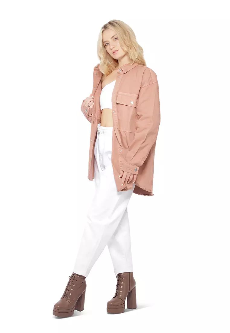 Camel Oversized Long Sleeve Shacket