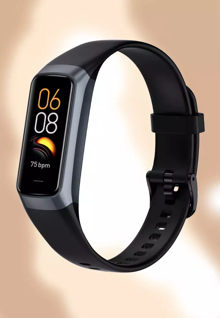 Unisex IOS/Android IP Black Waterproof Fitness SmartWatch, AMOLED Color Screen, Heart Rate Monitoring, Weather, Clock, with Black Rubber Strap