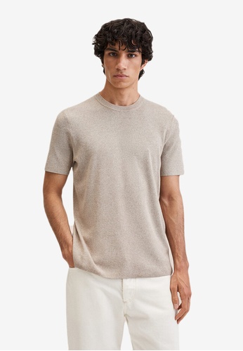 MANGO Man beige Knitted Linen T-Shirt 6879EAA5E866DCGS_1
