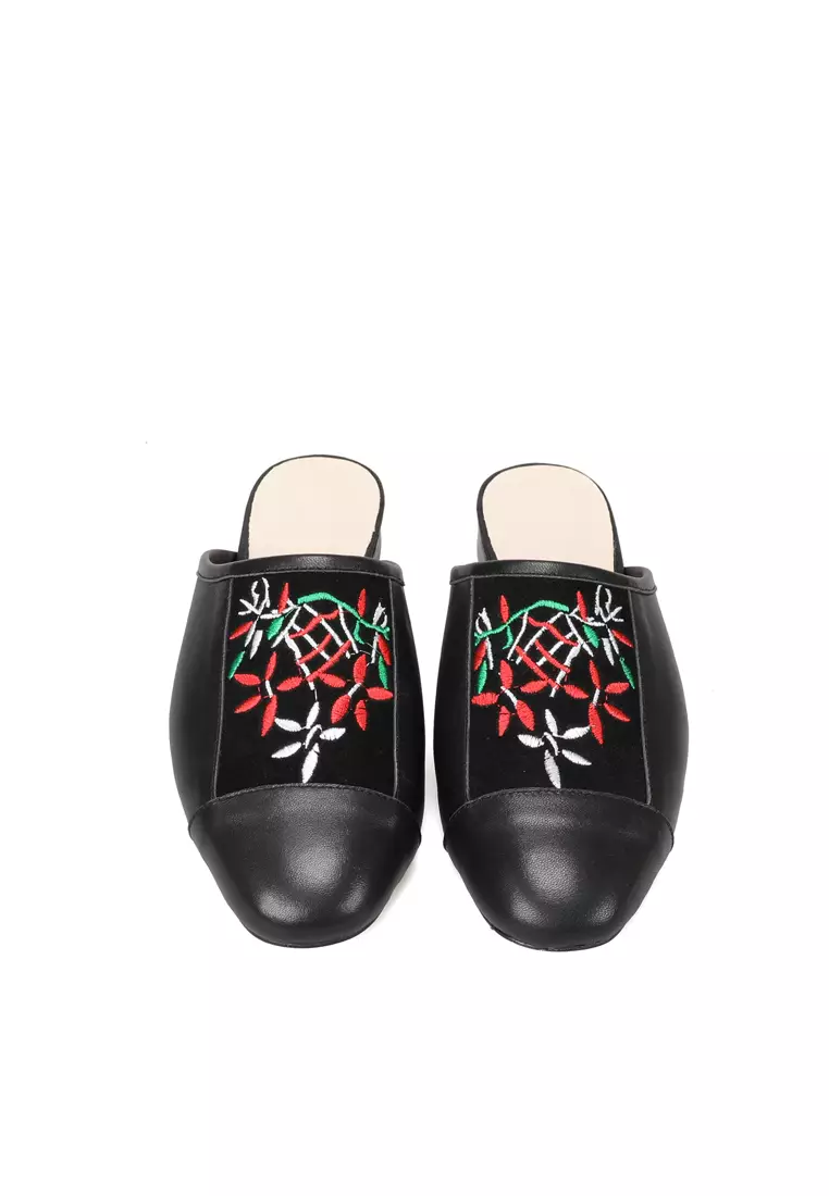Embroidery Lamb Leather Mules HB1904832