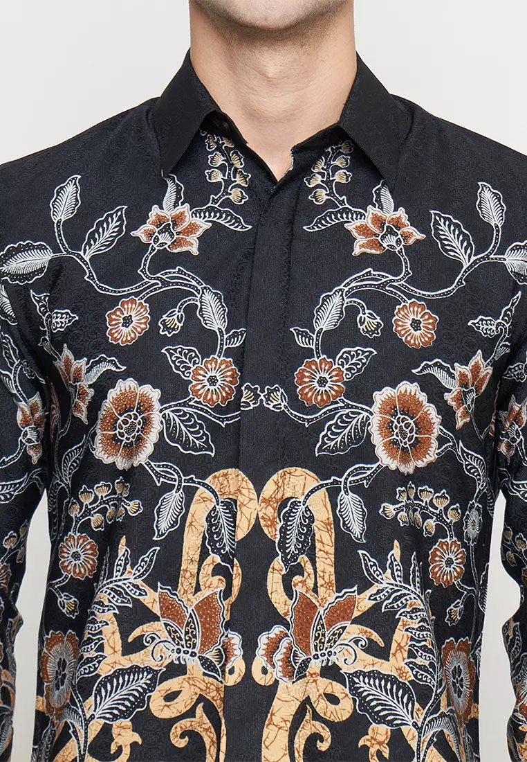 Exclusive Slimfit Kannan Brown Kemeja Batik Pria Lengan Panjang