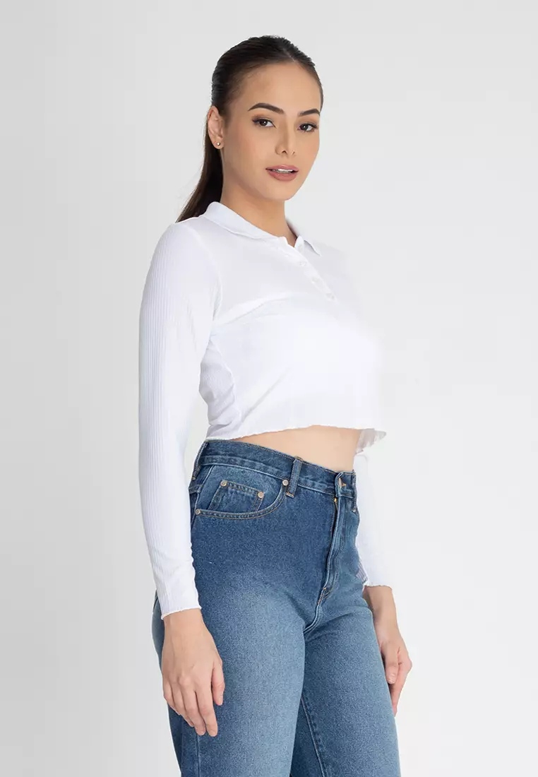 Cropped white outlet polo