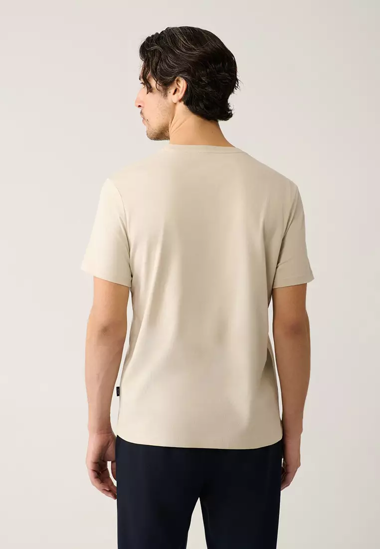 Men's Beige 100% Cotton Breathable Crew Neck T-Shirt E001000
