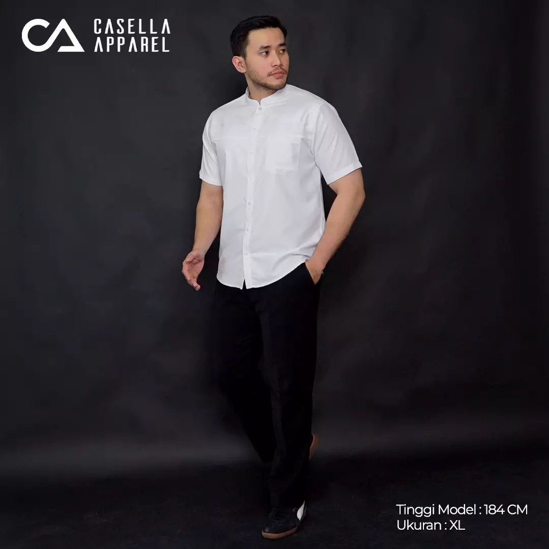 Casella Baju Koko Pria Lengan Pendek Premium Horizontal White | Koko Elegant Ismail Lengan Pendek 4091 White