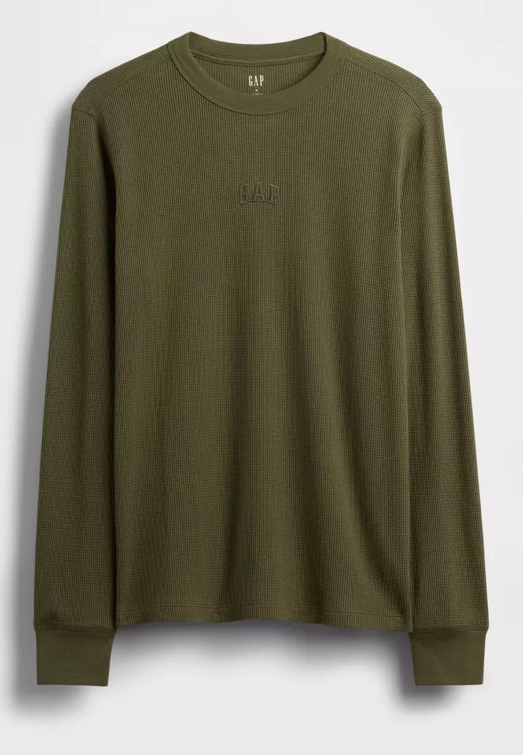 Terry Long Sleeves Waffle Logo Crew Neck Top