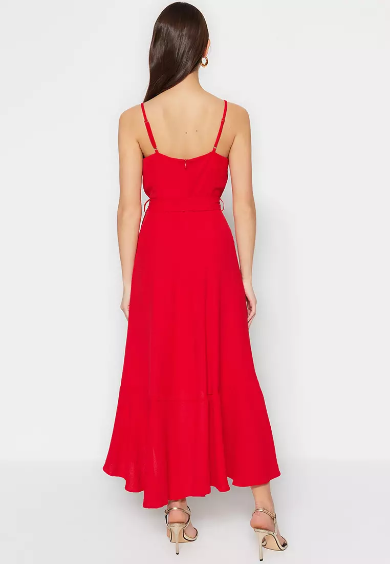 Belted Midi Ruffle Dress