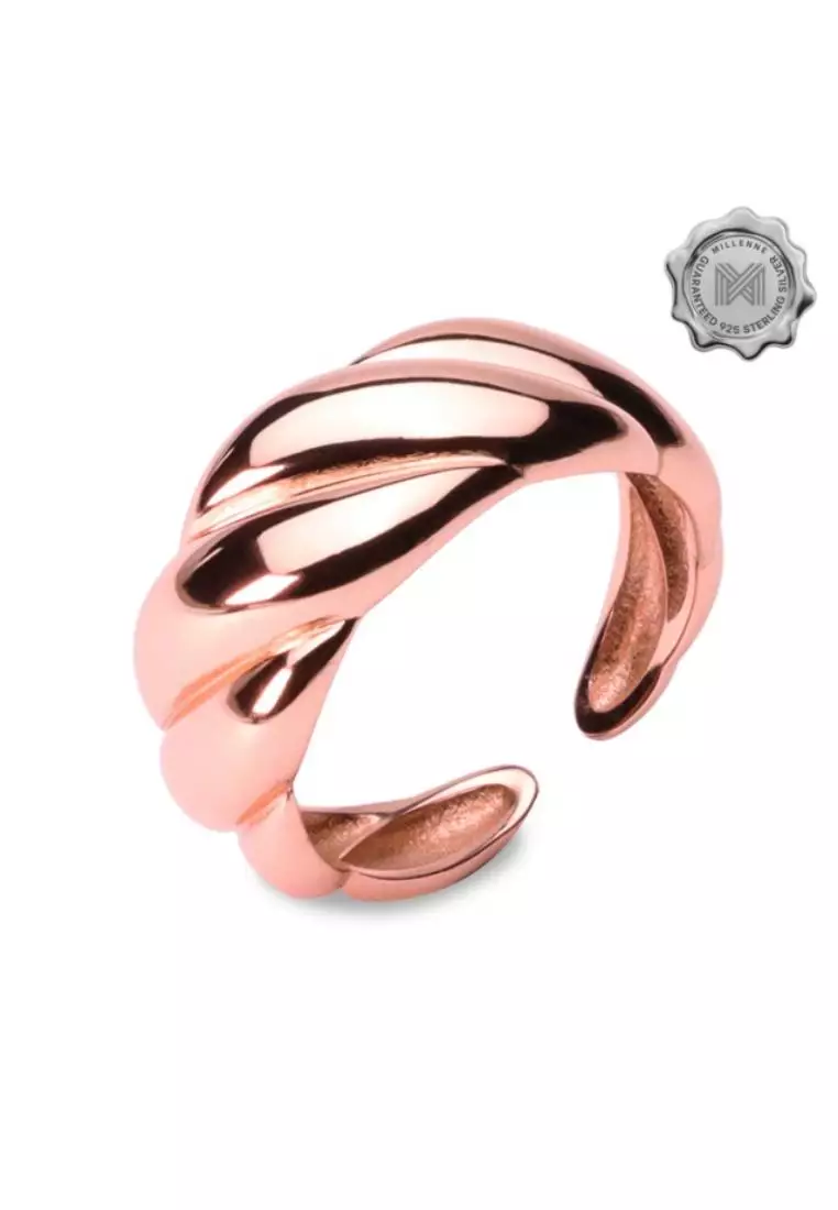 Millennia 2000 Croissant Rose Gold Ring with 925 Sterling Silver
