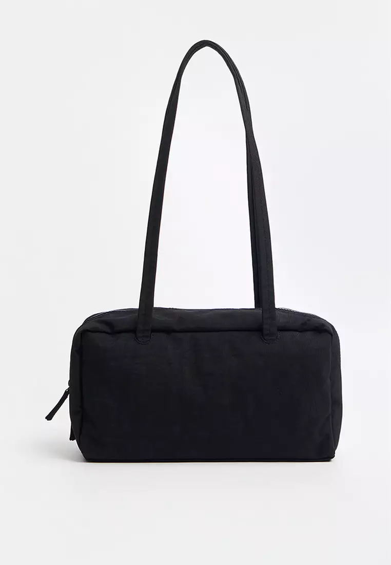 Nylon Bowler Shoulder Bag with Leather Charm Branding