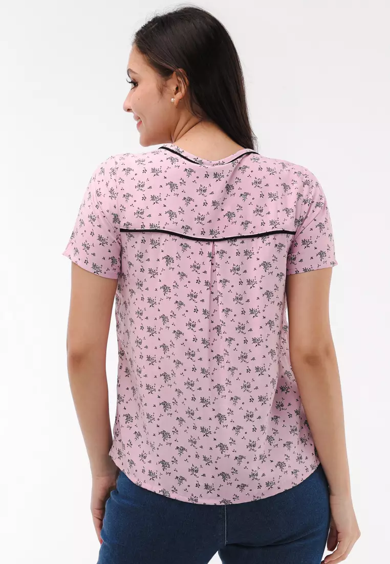 Woven Printed Rayon Short Sleeves Blouse