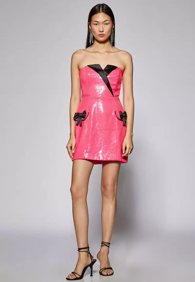Rachel Araz x KOTON Sequin Bow Strapless Mini Dress