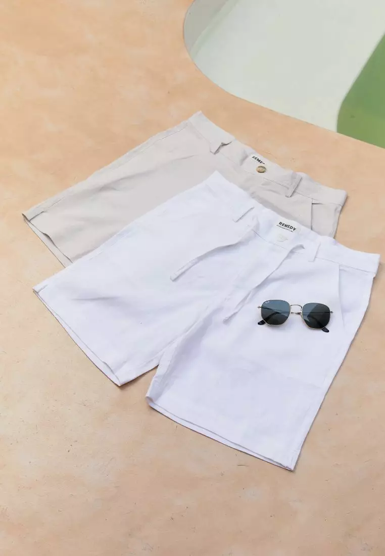 Boracay Celana Pendek Linen Pria Putih | Linen Short Pants Men White