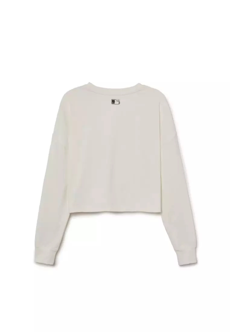 WOMEN'S BASIC ATHLEISURE MEDIUM LOGO LONG CROP SLEEVE T-SHIRTS NEW YORK YANKEES