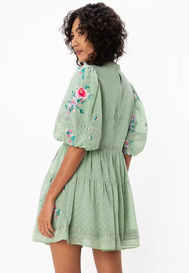 Asos design embroidered mini dress with lace trims deals