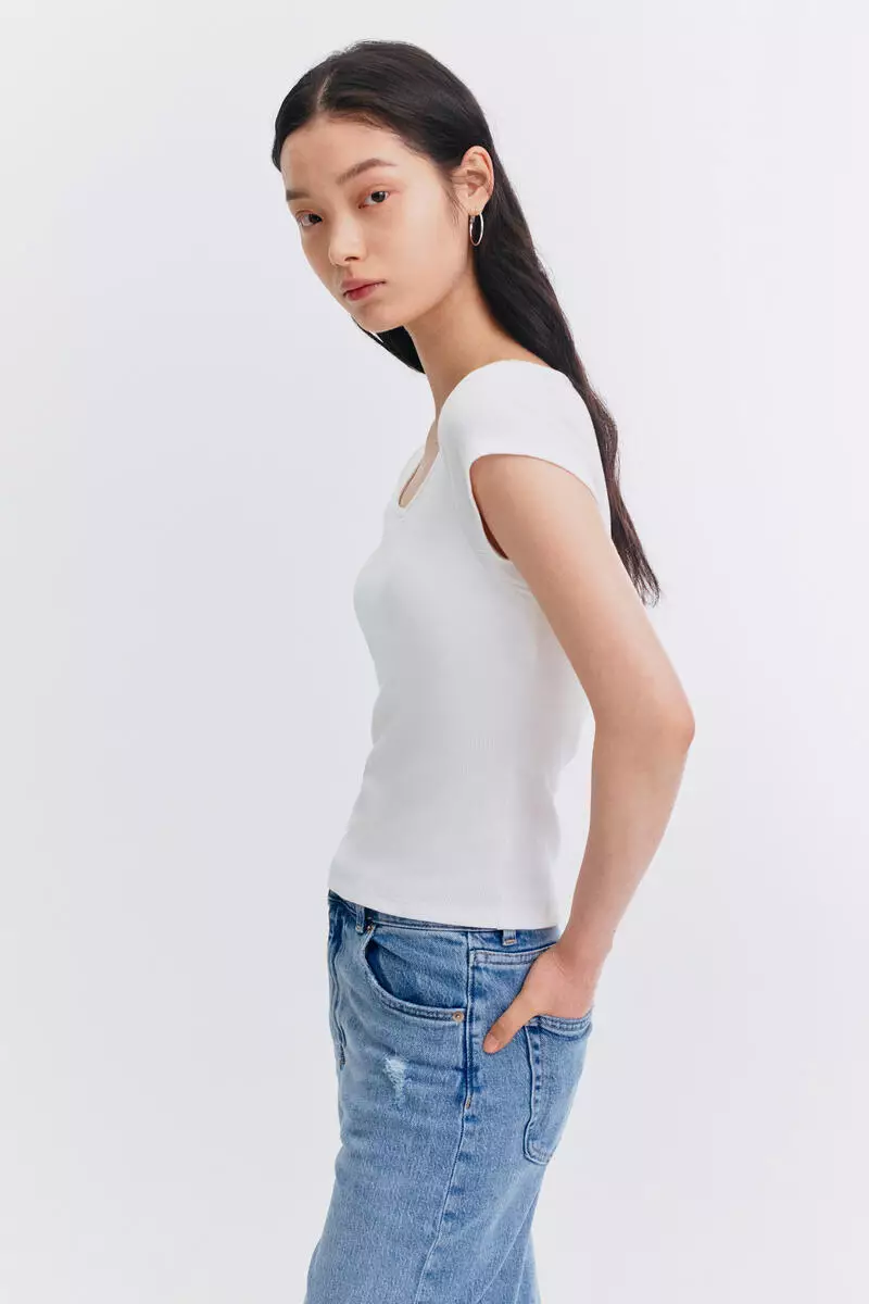 Integral-bra cotton T-shirt