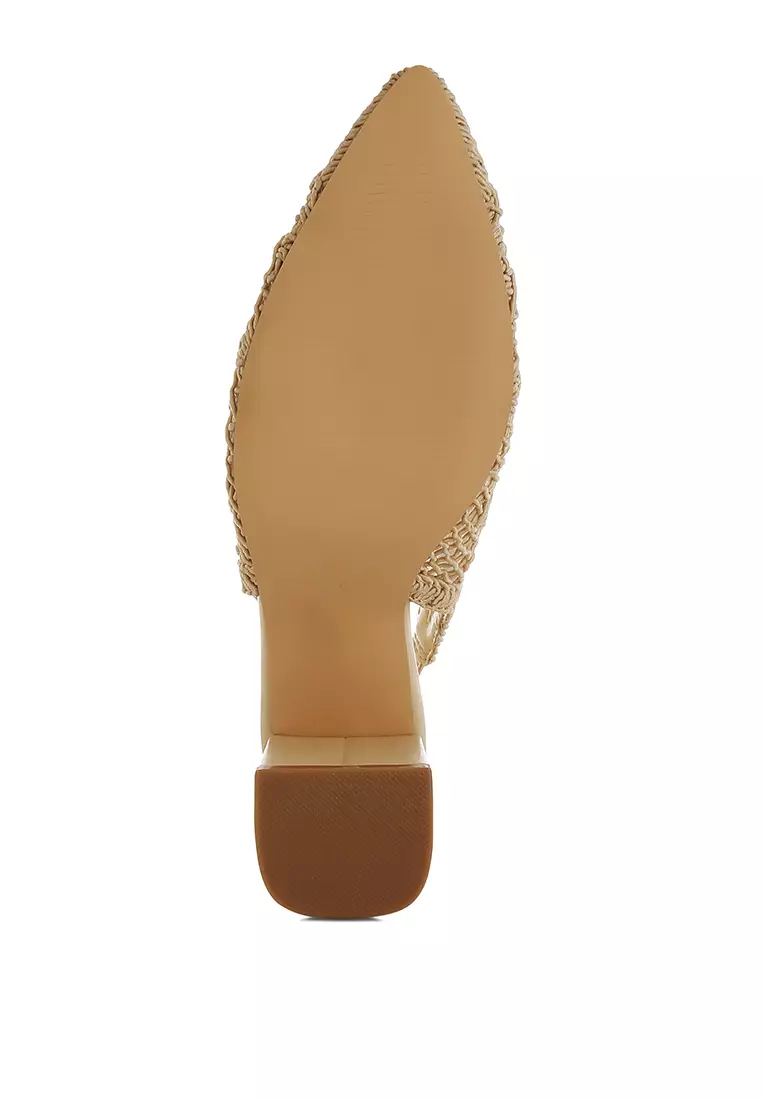 Woven Design Slingback Sandals in Beige