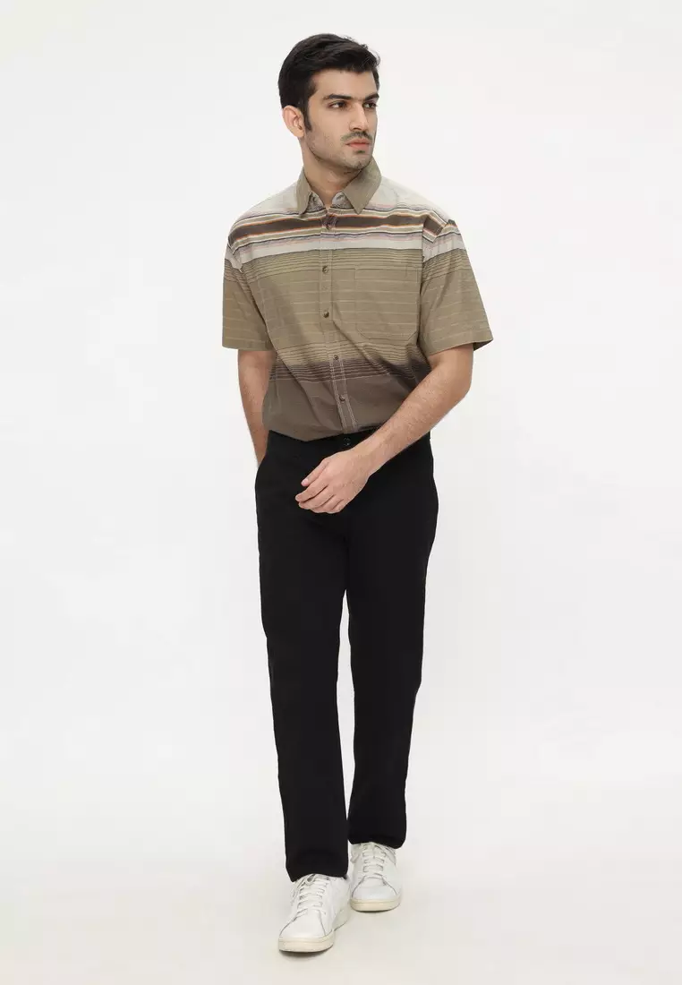 POLICE Celana Chino Panjang Jet Black Cotton Premium Stretch Regular Fit Pria