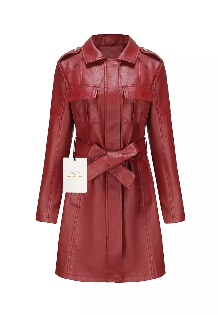 Red faux leather on sale coat