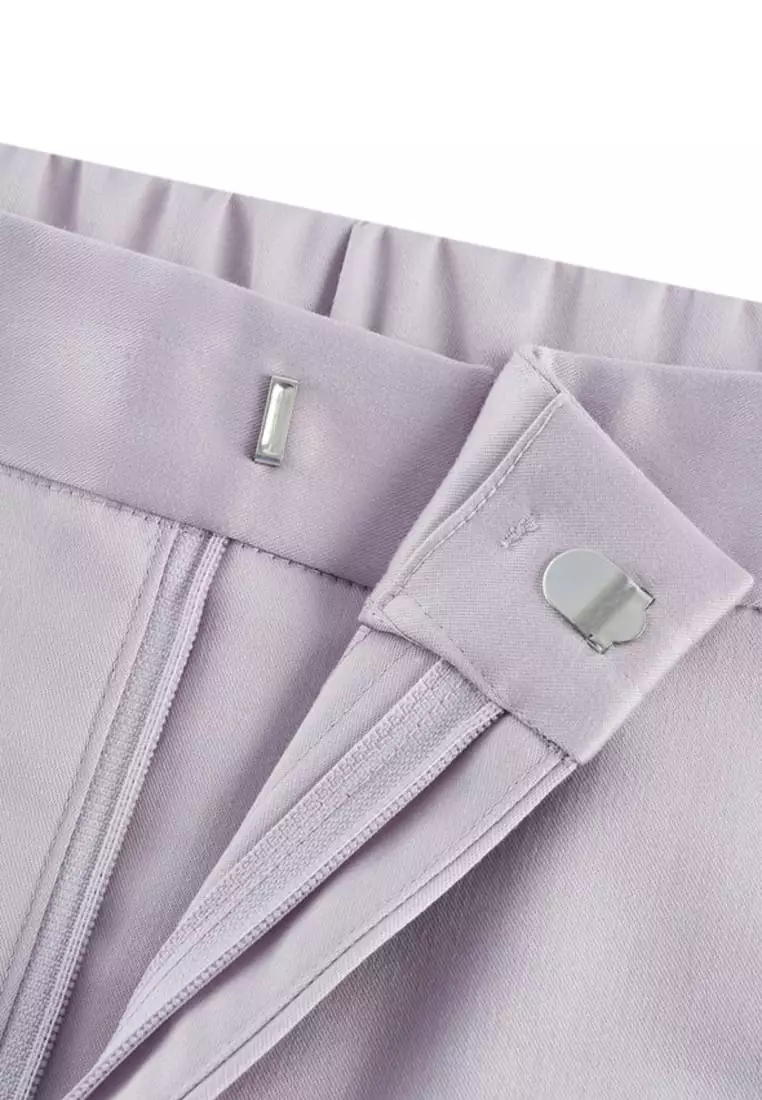 Cotton Blend Spandex Satin Cropped Cigarette Pants With Elastic Waistband