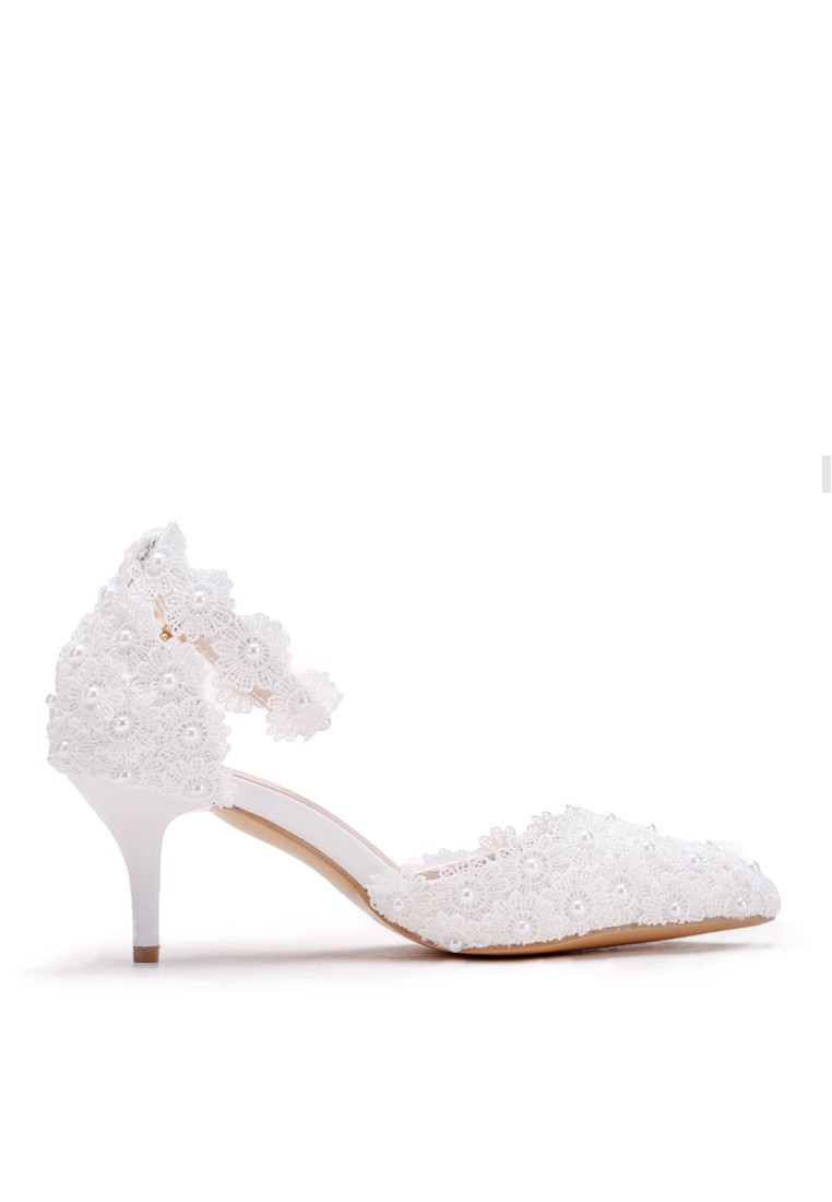 VANSA 7.5cm Pearl Lace Evening and Bridal Shoes VSW-P0975
