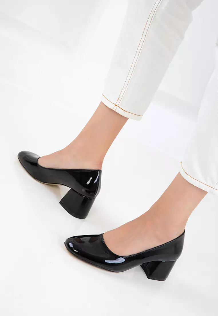 Black Patent Leather Women'S Classic Heeled Shoes 20808