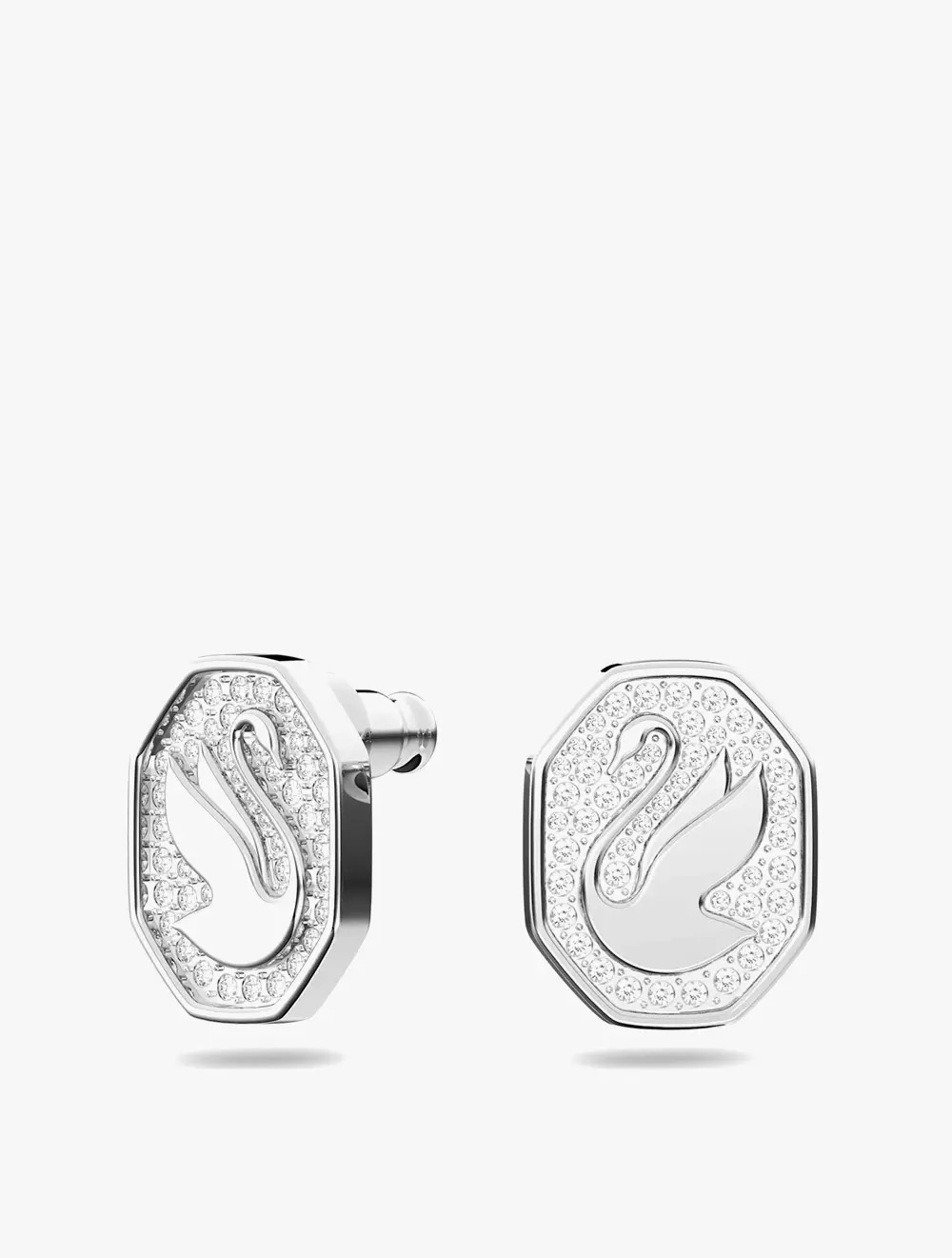 Signum Stud Earrings, Swan, White, Rhodium Plated - White