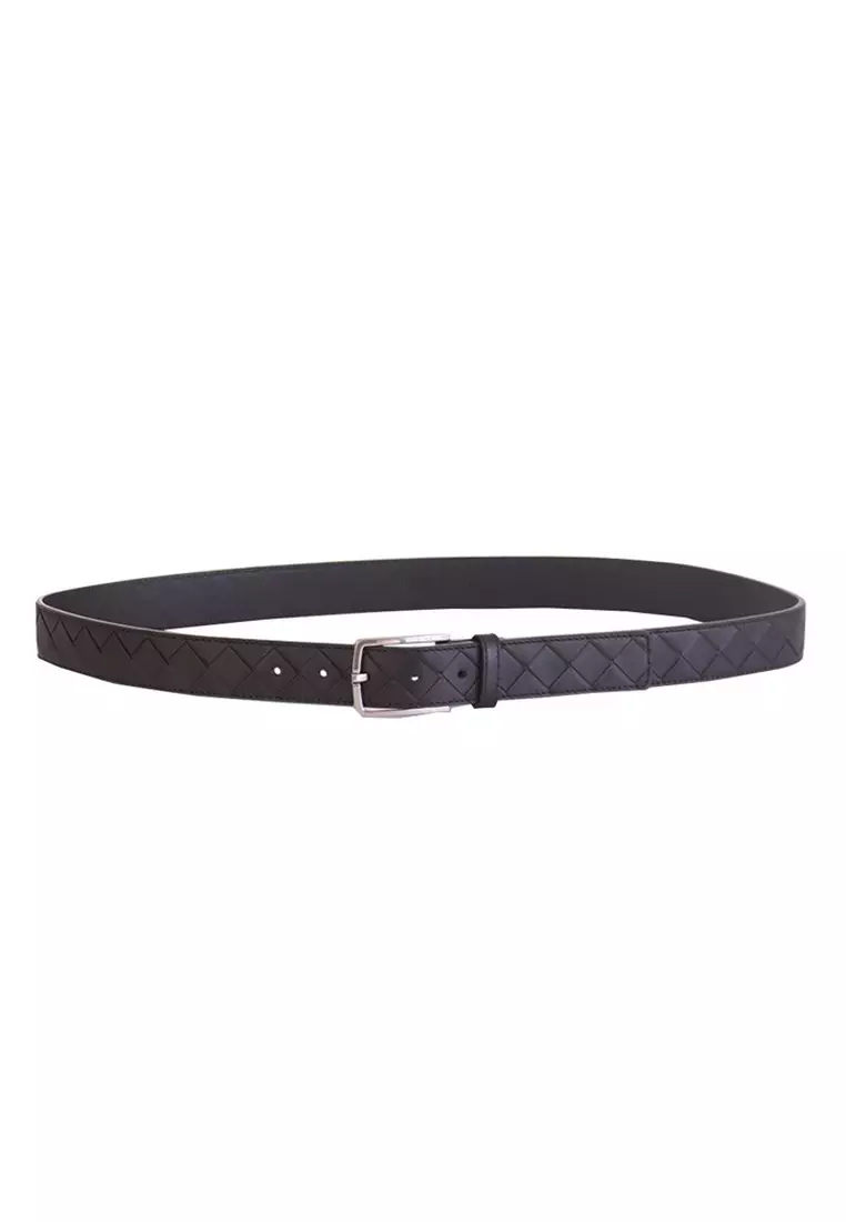 Buy Bottega Veneta Woven Pattern Belt in Black 2025 Online