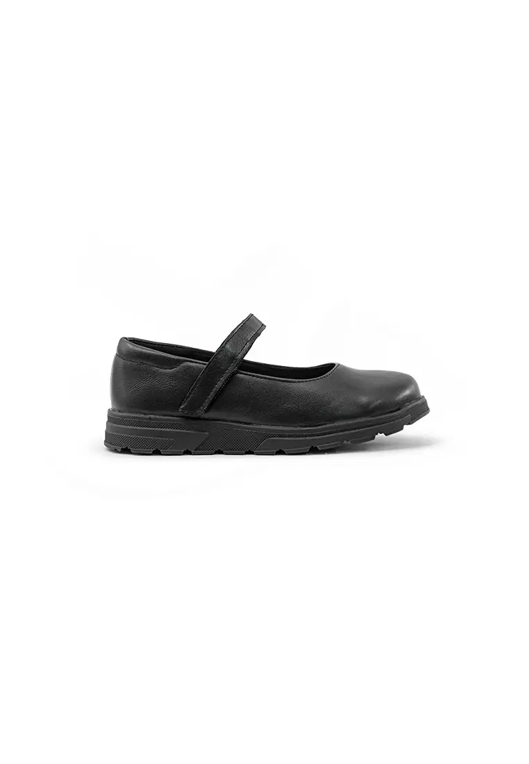 Mario D' boro Runway Kids Girls KZ 24098 C91 Black Mary Jane shoe with strap and textured sole. Suitable for school or casual wear.