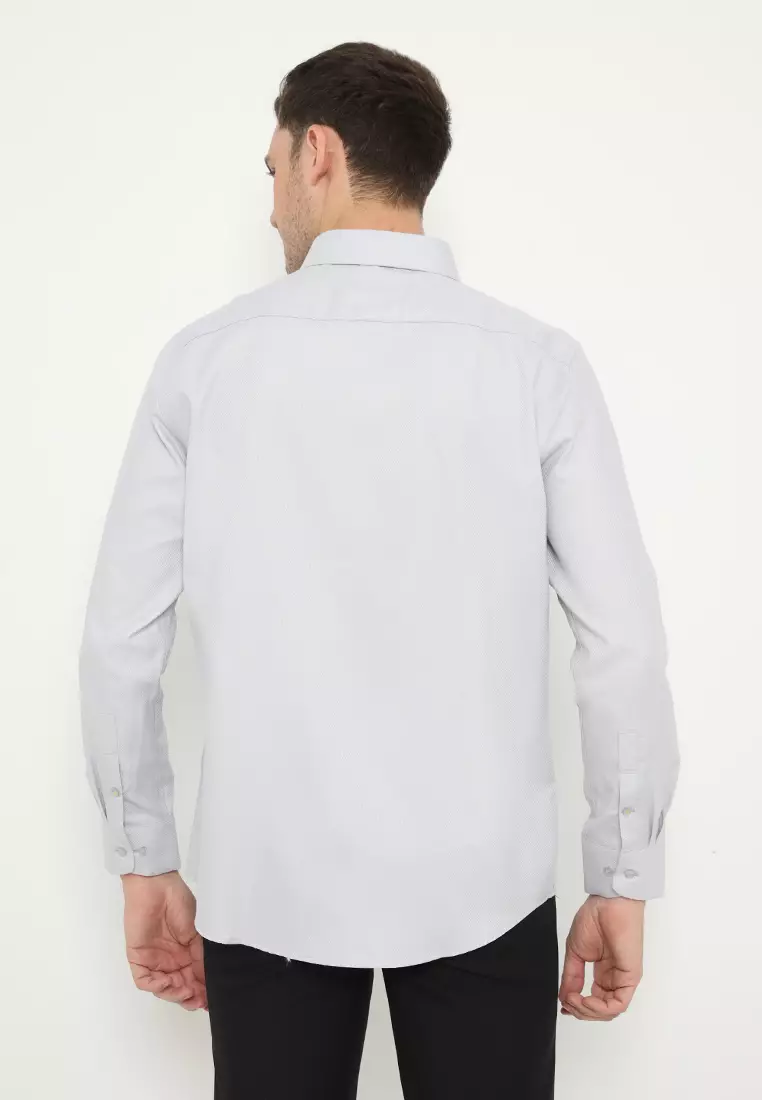 Jobb Brioni Kemeja Pria Lengan Panjang Regular Fit Abu-Abu