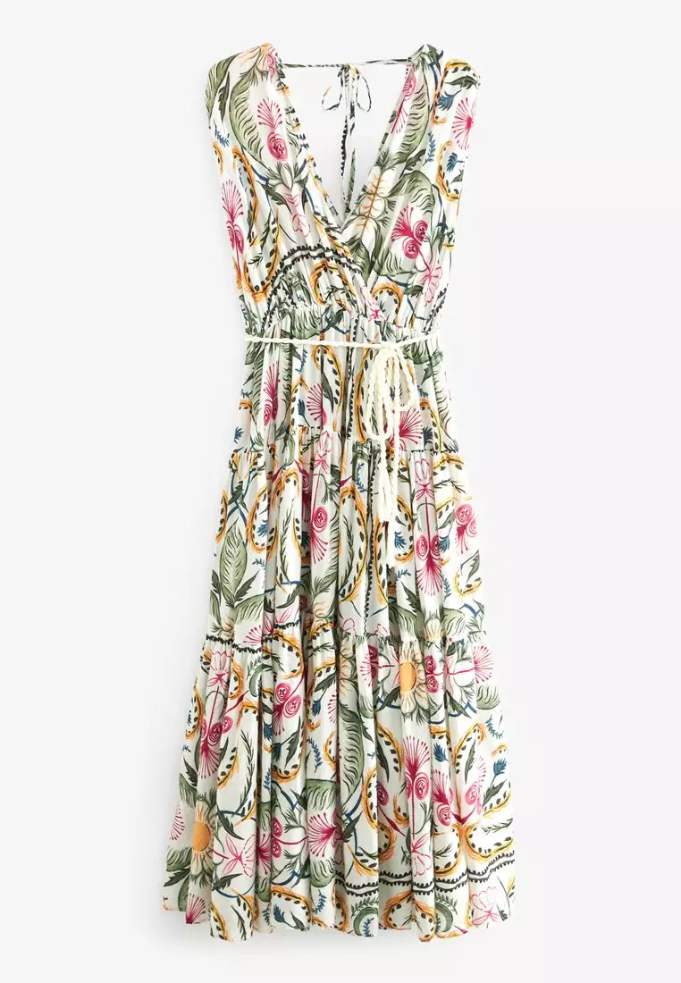 Sleeveless V-Neck Belted Maxi Dress