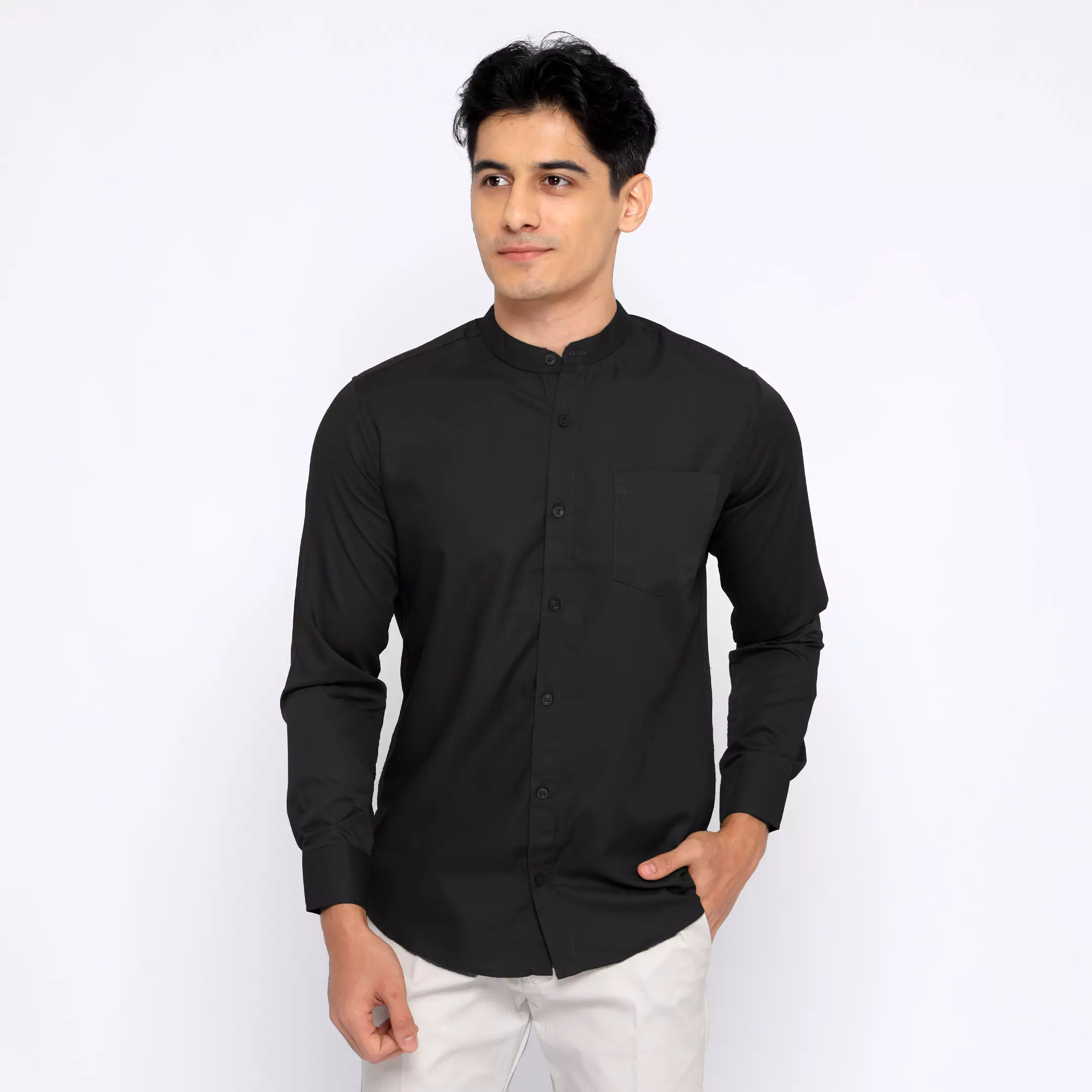 Casella Kemeja Pria Lengan Panjang Kerah Shanghai Polos Basic 7721 Black