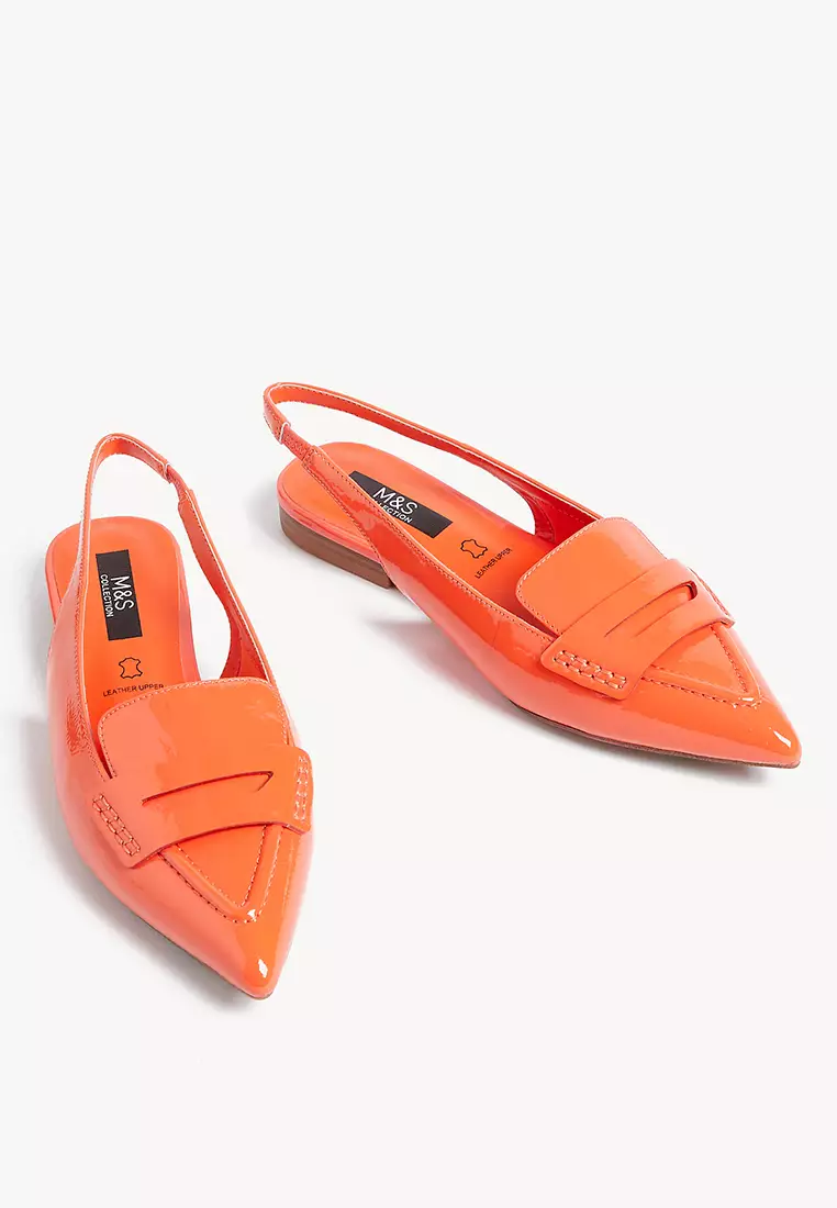 Leather Slip On Flat Slingback Shoes