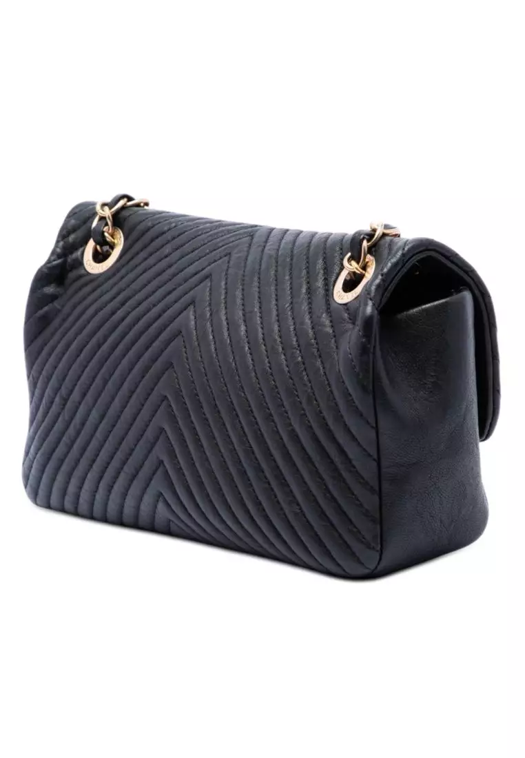 Pre-Loved Chanel Small Chevron Wrinkled Calfskin Medallion Charm Surpique Flap