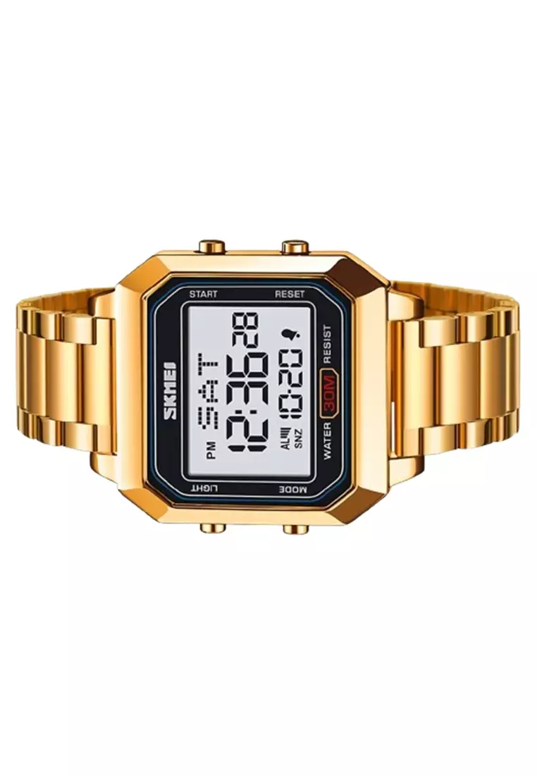 Jam Tangan Digital Pria Alarm Material Stainless Steel GB49 Waterproof ORIGINAL