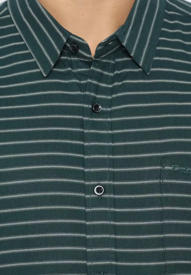 POLICE Kemeja Salur Printing Hijau Regular Fit Pria