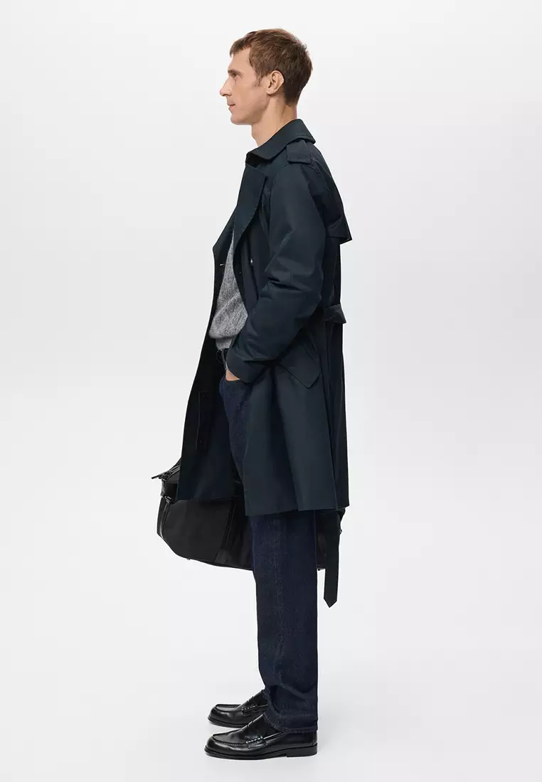 Water-Repellent Belted Trench Coat