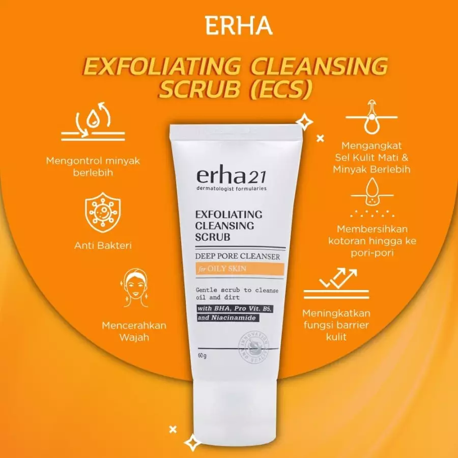 Erha Exfoliating Cleansing Scrub With Bha, Pro Vit. B5 & Niacinamide 60G - Sabun Wajah