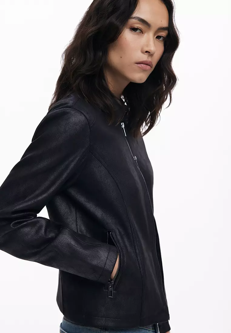 Combined faux leather jacket