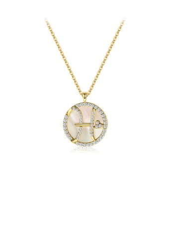 Glamorousky white 925 Sterling Silver Plated Gold Fashion Alphabet H Geometric Round Mother-of-pearl Pendant with Cubic Zirconia and Necklace C29A4ACE63C5C8GS_1