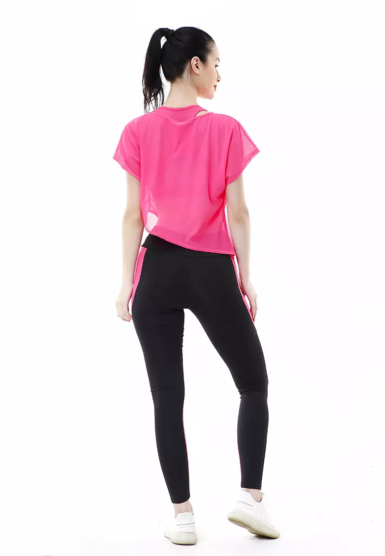 Jeslin One Set Atasan Bawahan Baju Senam Aerobik 3 in 1 High Quality - Pink