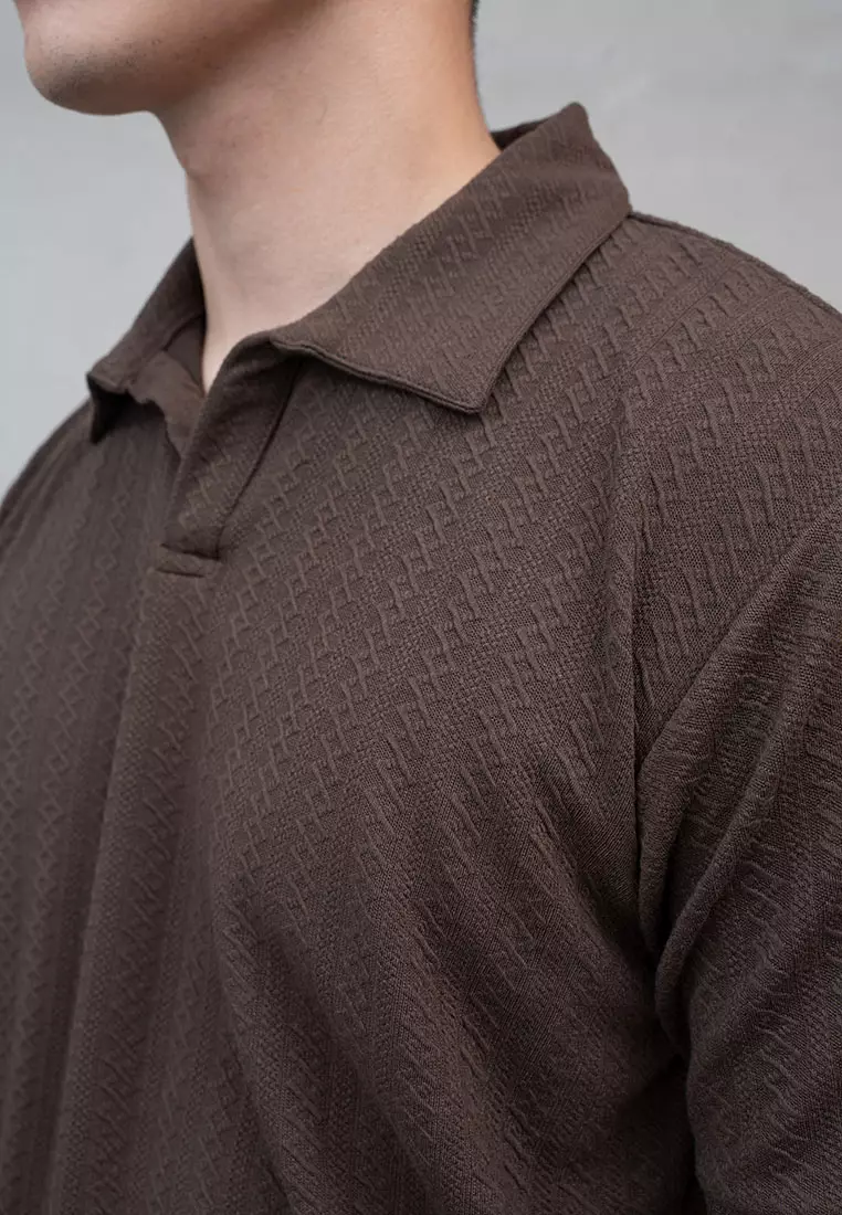 Houseofcuff Polo Shirt Rajut Stretch Lengan Pendek Pria Coklat Taupe