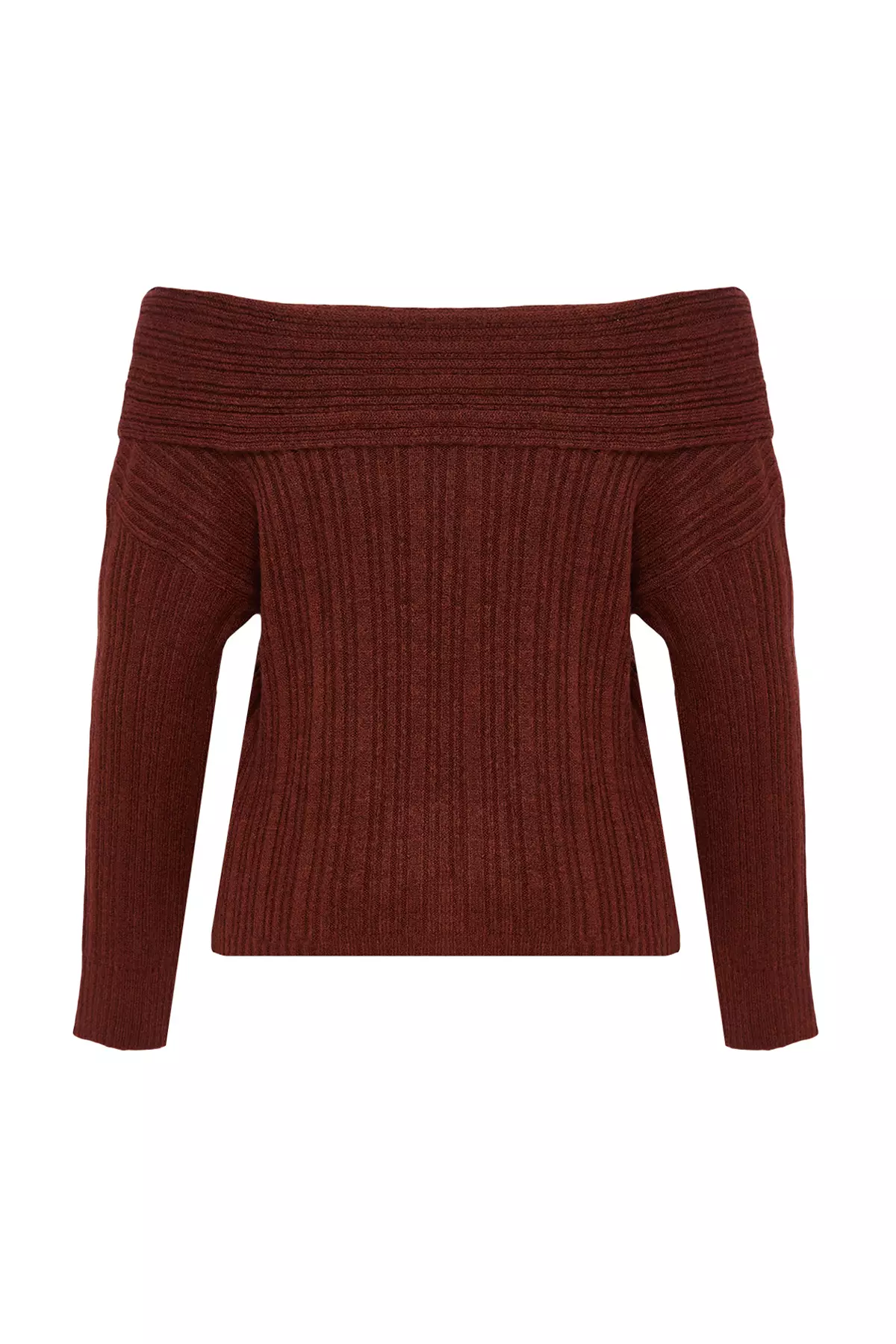 Brown Soft Textured Carmen Collar Knitwear Sweater TWOAW25KZ00076