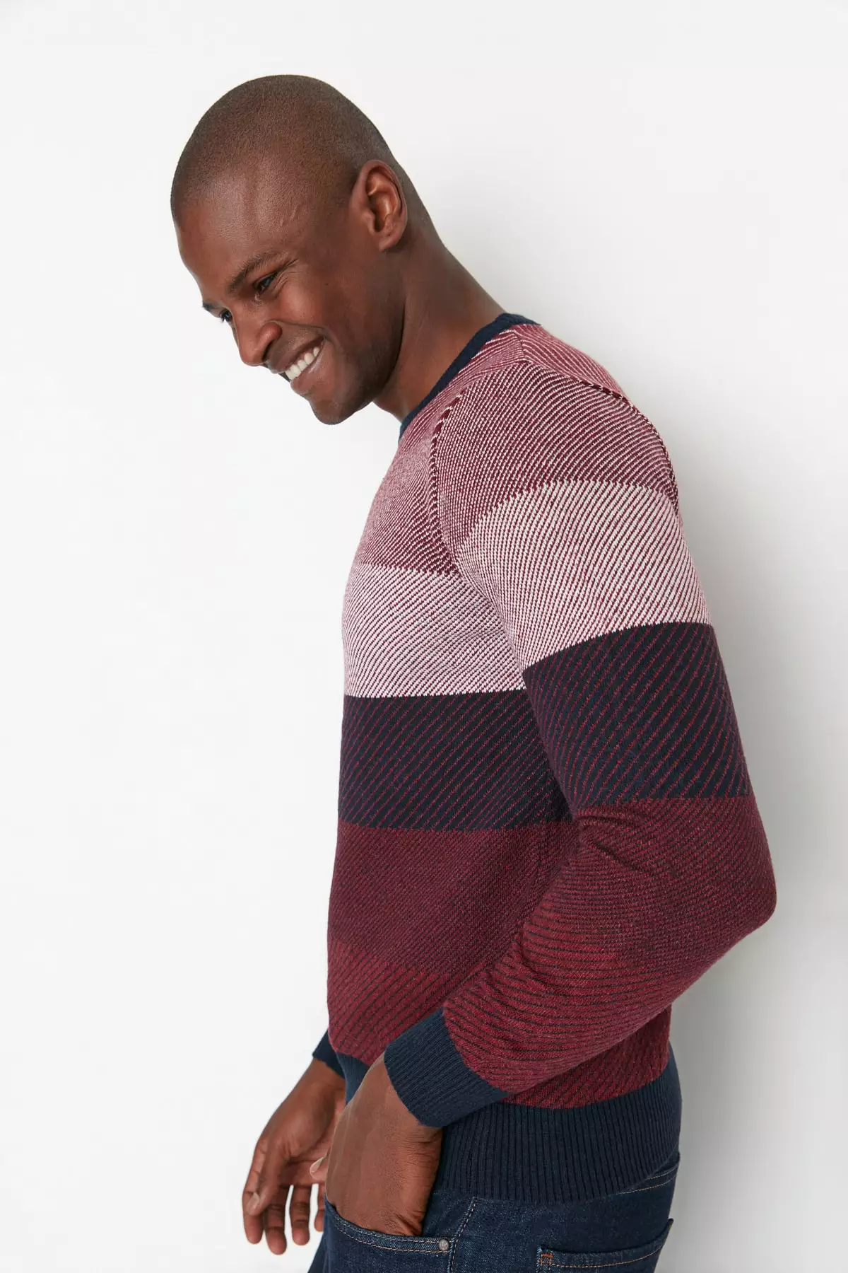 Red color deals block sweater