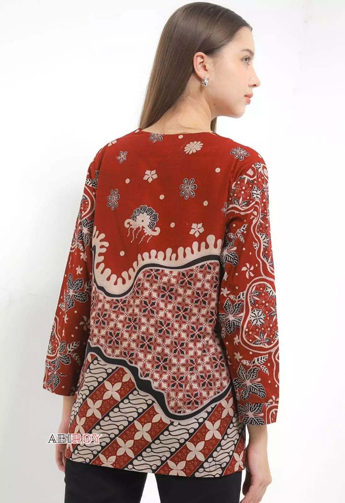 Blouse Batik Almanda Maron Premium Slimfit Elegant NLN