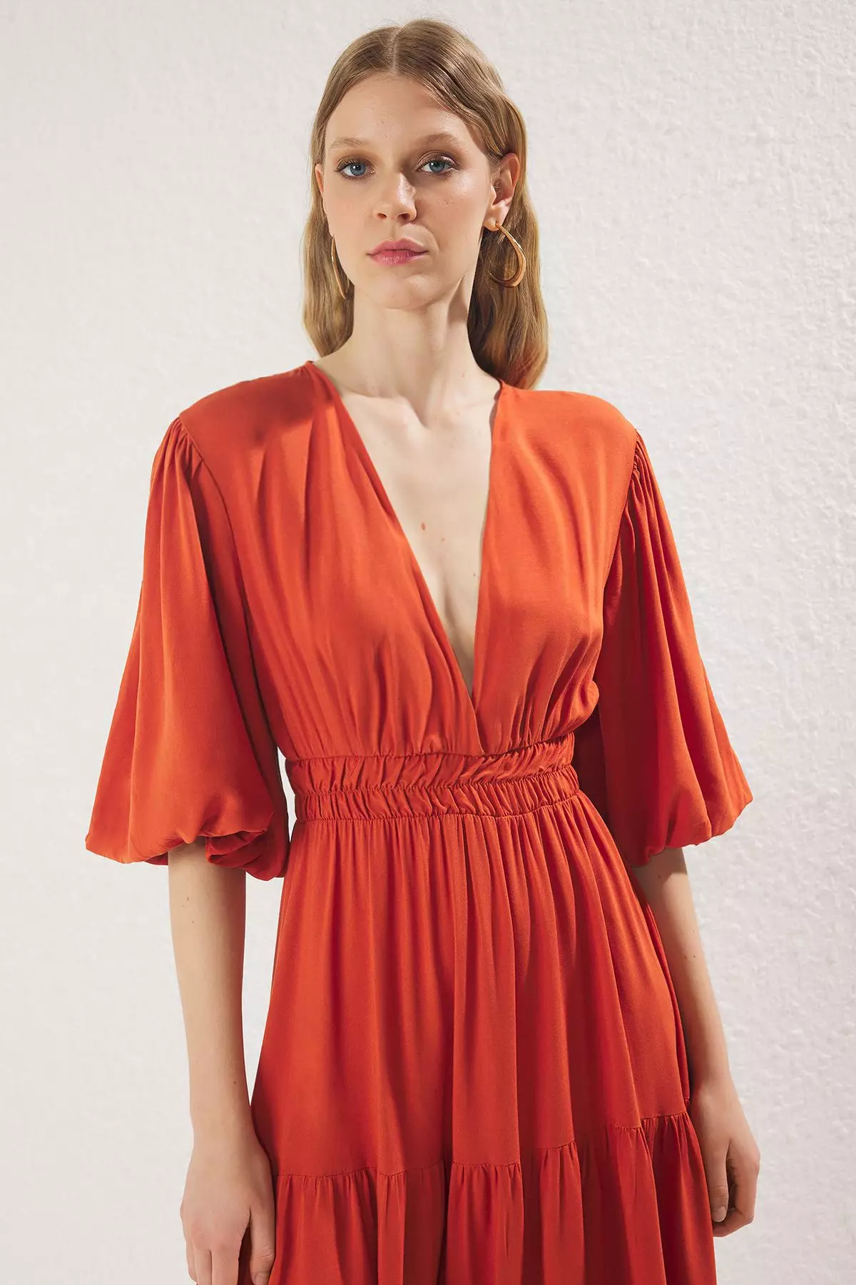 Brick Plain Maxi Woven Dress TWOSS25EL00776