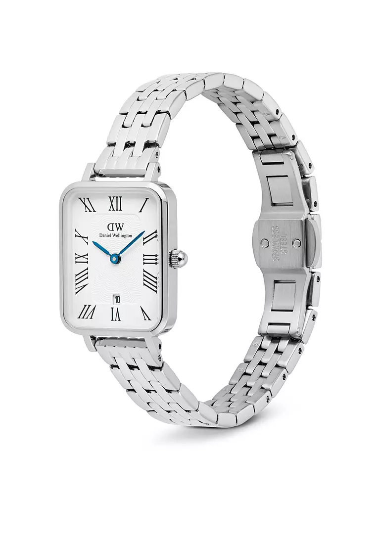 Quadro Roman Numerals Date 5-link White Silver Women Watch stainless steel watch DW Official Authentic Original jam tanggan perempuan DW jam tangan