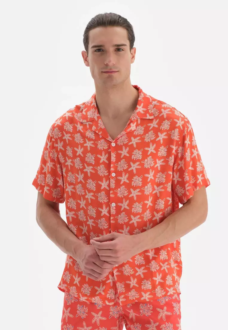 Beige Shirts, Shirt Collar, Short Sleeve Beachwear for Men