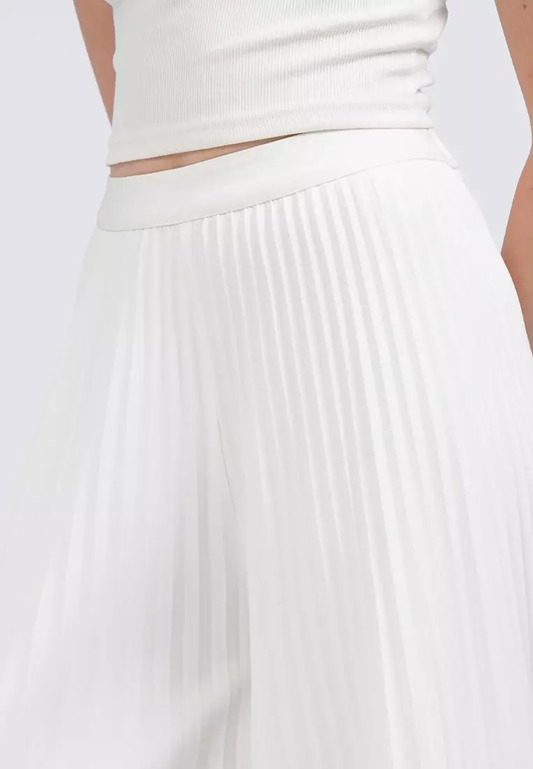 Wide Leg Pleated Pants OFF WHITE
